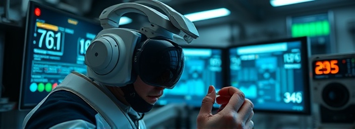 Innovative visibility improvement, thoughtful expression, fine-tuning an electronic gadget, photorealistic, in a high-tech lab filled with advanced equipment, highly detailed, screens with data readouts, 4K resolution, cool futuristic hues, soft artificial lighting, shot with a macro lens.